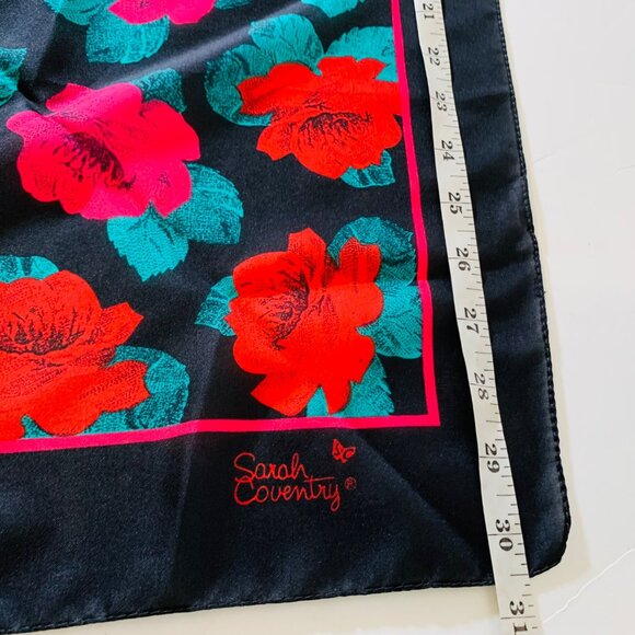 Sarah Coventry Floral Scarf Roses Print VTG 80s Womens Square Fashion Signed - Picture 10 of 10